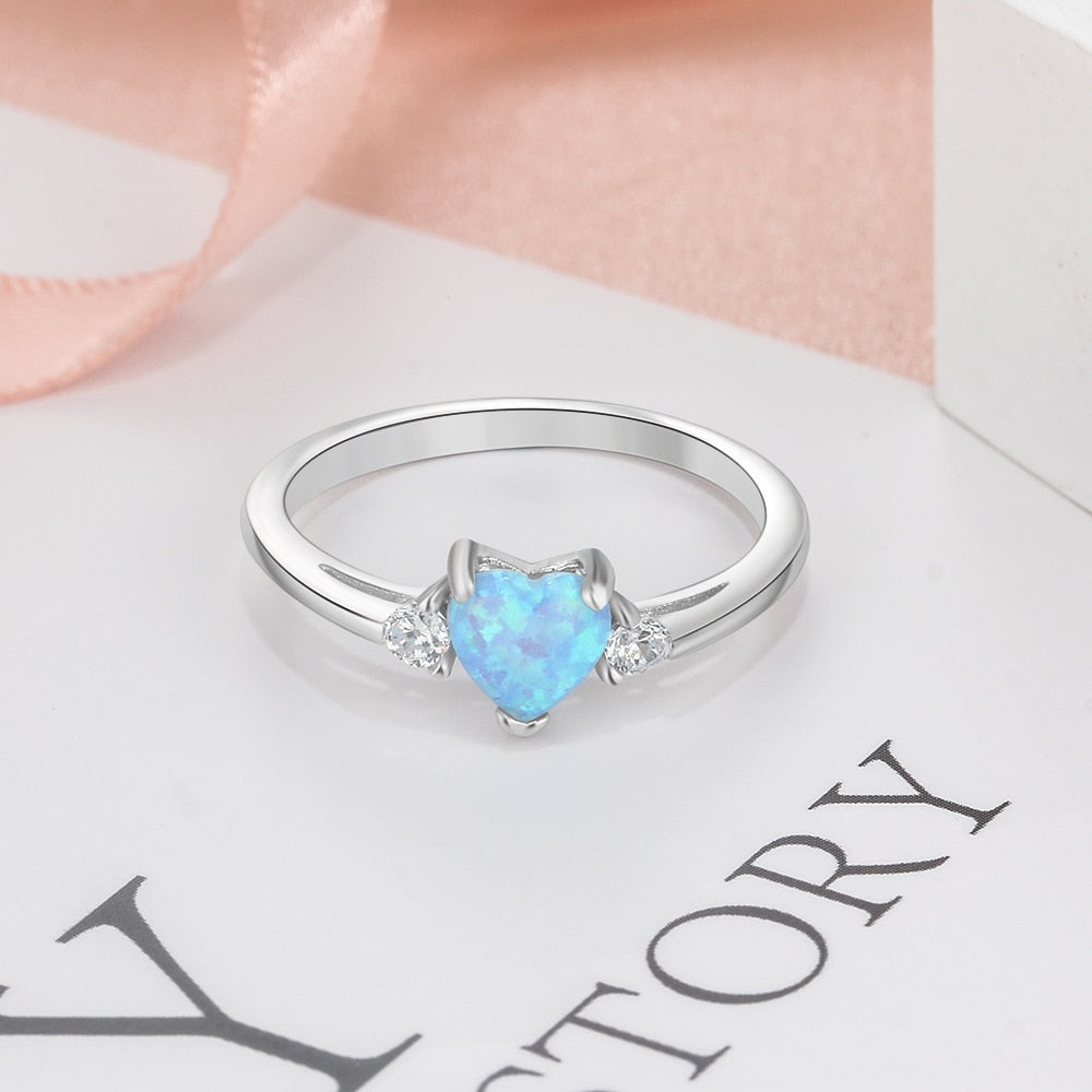 925 Sterling Silver Heart Shaped Opal Ring