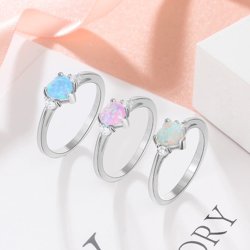 925 Sterling Silver Heart Shaped Opal Ring