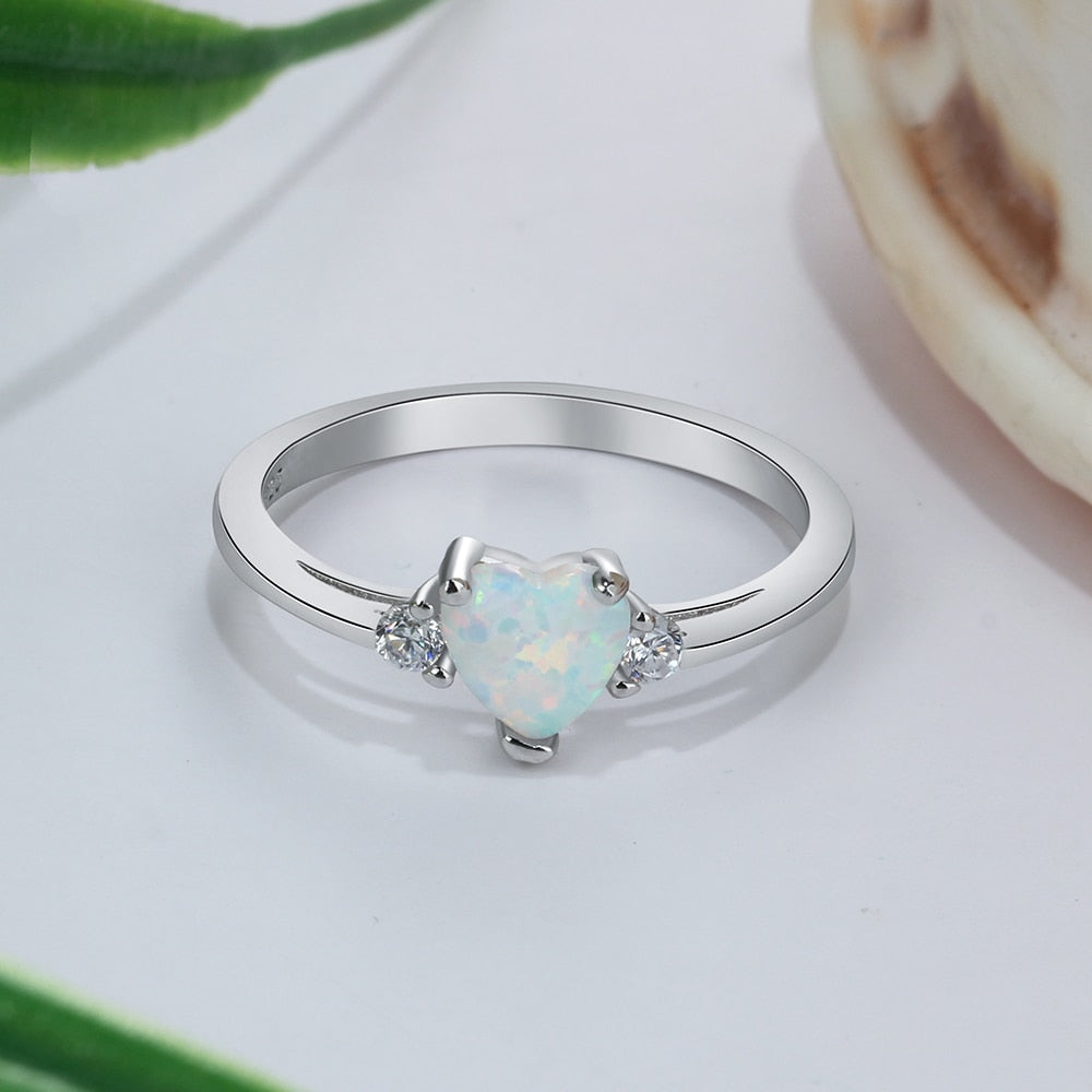 925 Sterling Silver Heart Shaped Opal Ring