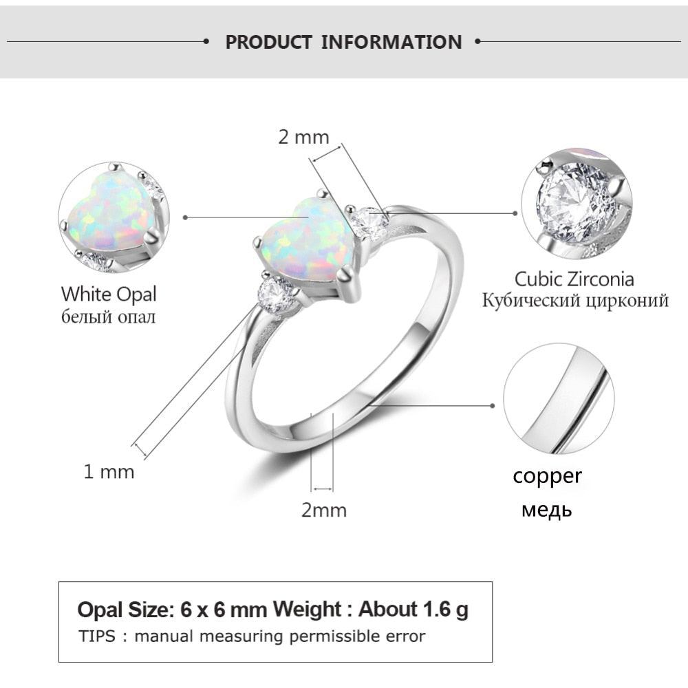 925 Sterling Silver Heart Shaped Opal Ring